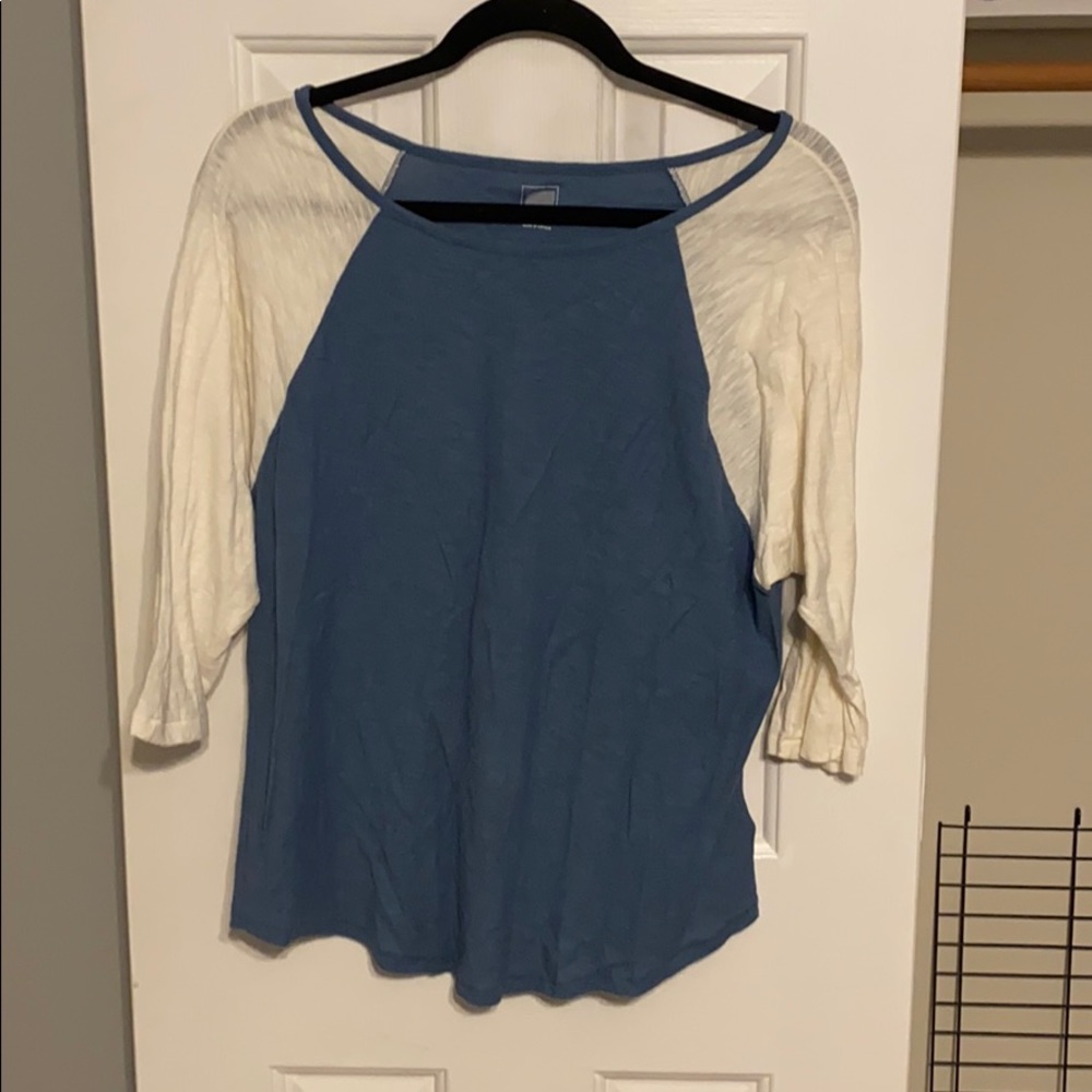 Blue and white baseball tee